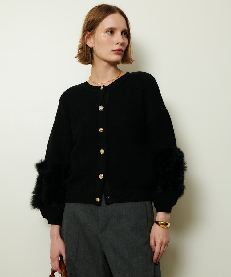 allureville ラビットカフクレイジー釦2WAYプルオーバー ブラック (95)