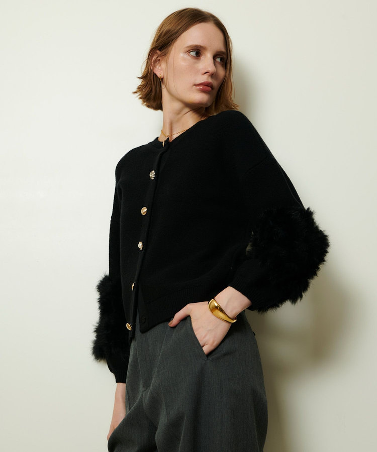 allureville ラビットカフクレイジー釦2WAYプルオーバー ブラック (95)