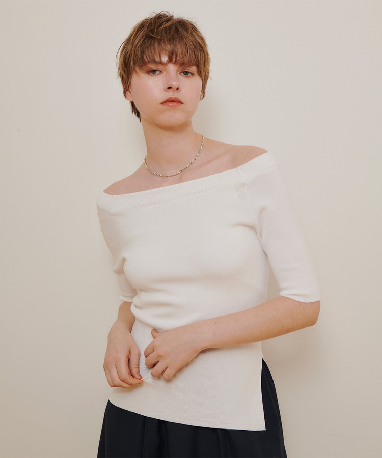 allureville 2WAY ネック5分袖プルオーバー オフホワイト (02)