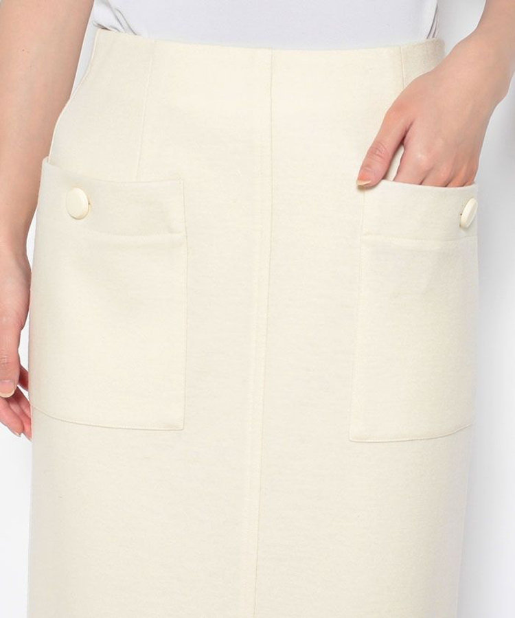 allureville カラーメルトン釦付きタイトスカート オフホワイト (02)