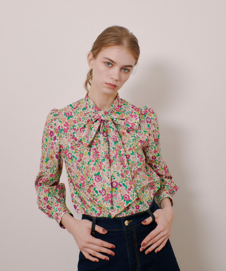 ゆき　LOULOU WILLOUGHBY リボン　ブラウス　シャツ　白 LOULOU WILLOUGHBY】シルキーリボンブラウス|allureville OFFICIAL