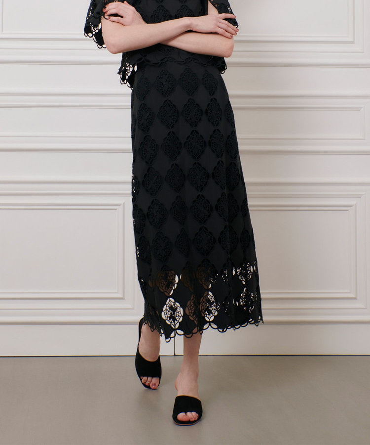 LOULOU WILLOUGHBY 【LOULOU WILLOUGHBY】タフタシシュウタイトスカート ブラック (95)