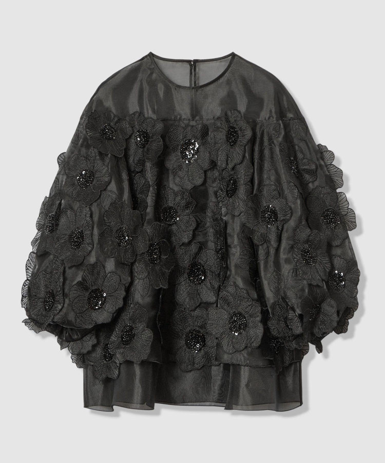 LOULOU WILLOUGHBY 【LOULOU WILLOUGHBY】オーガンフラワーブラウス ブラック (95)