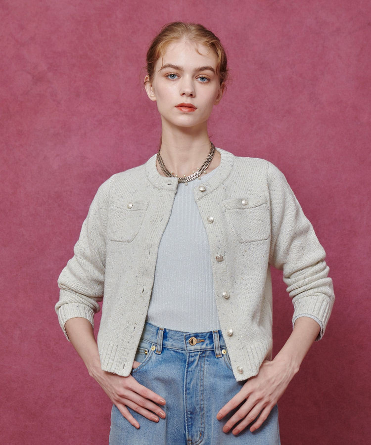 LOULOU WILLOUGHBY 【LOULOU WILLOUGHBY】GRAINYラメカーディガン ホワイト系 (08)