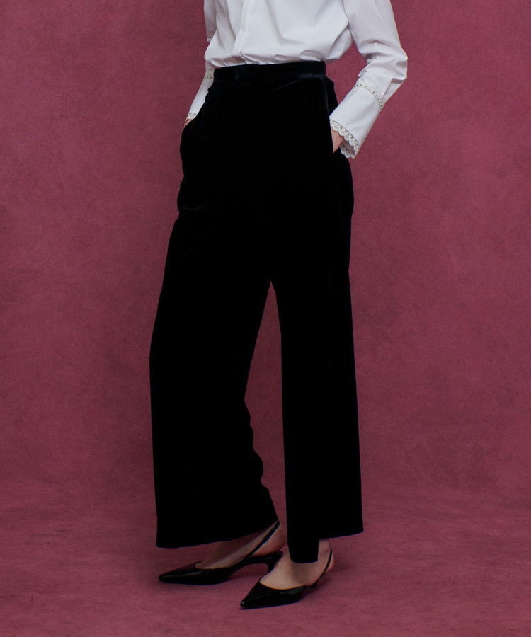 LOULOU WILLOUGHBY 【LOULOU WILLOUGHBY】トリアセベロアパンツ ブラック (95)