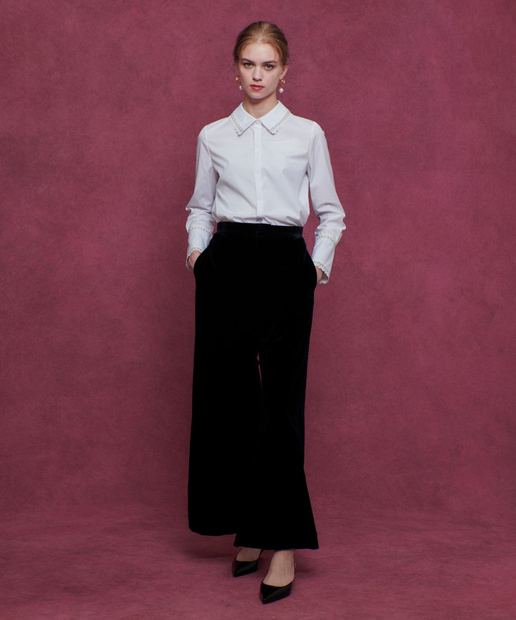 LOULOU WILLOUGHBY 【LOULOU WILLOUGHBY】トリアセベロアパンツ ブラック (95)