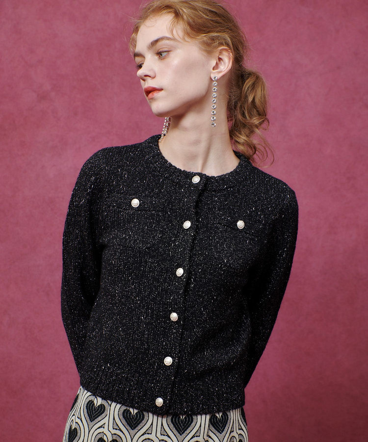 LOULOU WILLOUGHBY 【LOULOU WILLOUGHBY】GRAINYラメカーディガン ブラック (95)