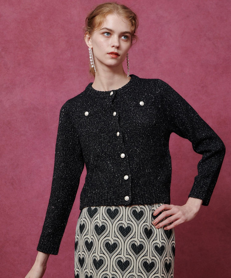 LOULOU WILLOUGHBY 【LOULOU WILLOUGHBY】GRAINYラメカーディガン ブラック (95)