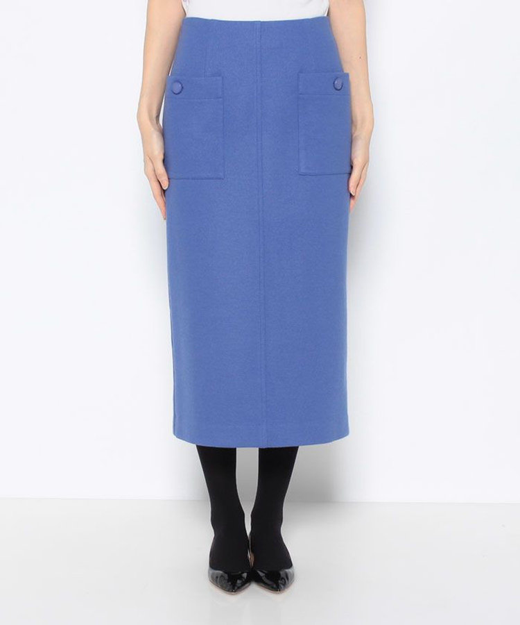 allureville カラーメルトン釦付きタイトスカート ブルー (61)