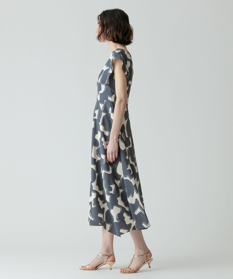 allureville モダンジオメトリックプリントワンピース グレー (92)