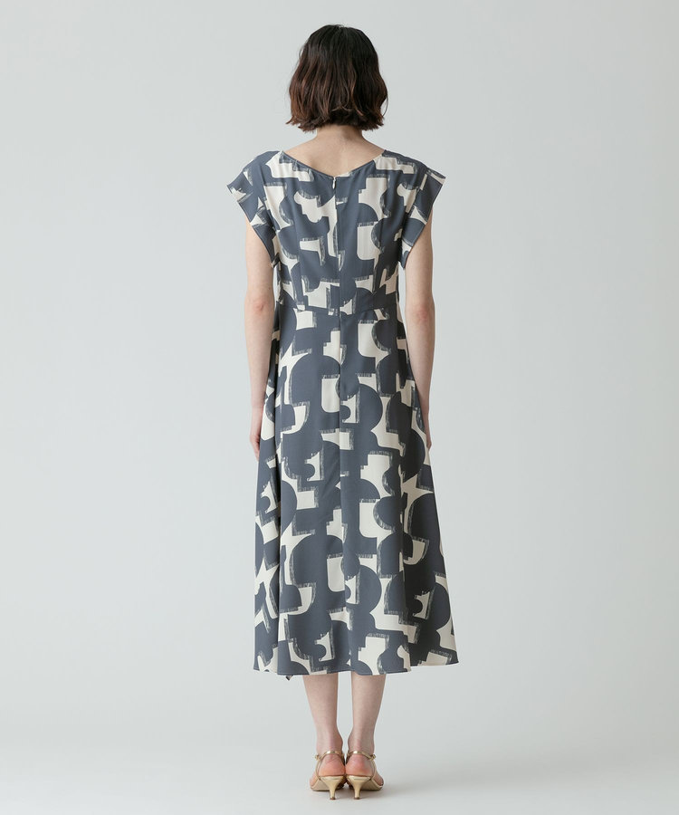 allureville モダンジオメトリックプリントワンピース グレー (92)