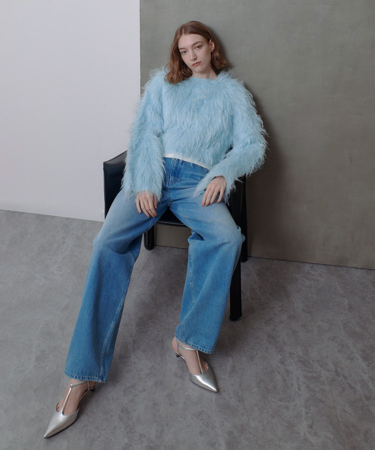 allureville ミンクファーボトルネックプルオーバー ライトブルー (62)