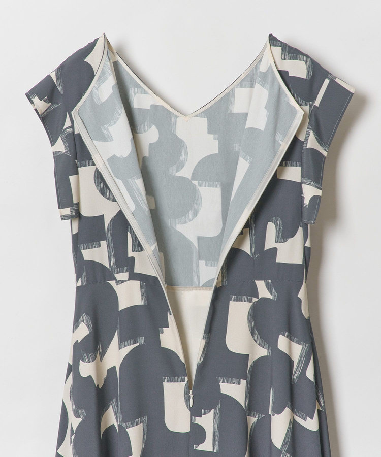 allureville モダンジオメトリックプリントワンピース グレー (92)