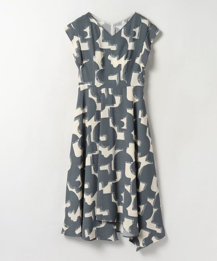 allureville モダンジオメトリックプリントワンピース グレー (92)