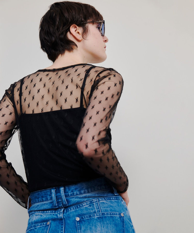 allureville 幾何柄チュールトップス ブラック (95)