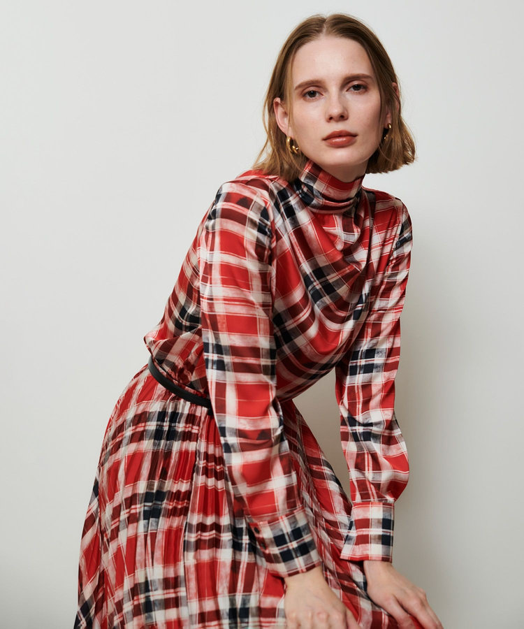 allureville LISAチェックプリントブラウス レッド (43)