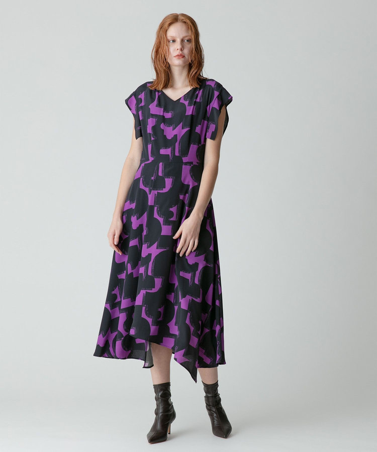 allureville モダンジオメトリックプリントワンピース パープル (51)