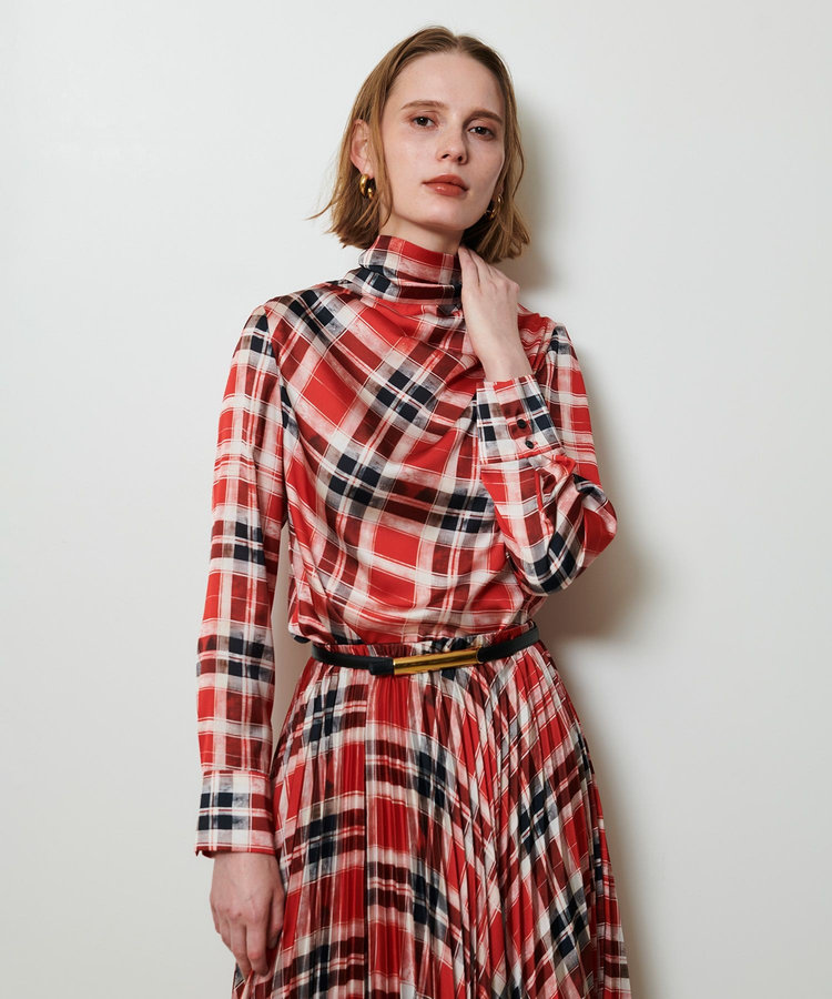 allureville LISAチェックプリントブラウス レッド (43)