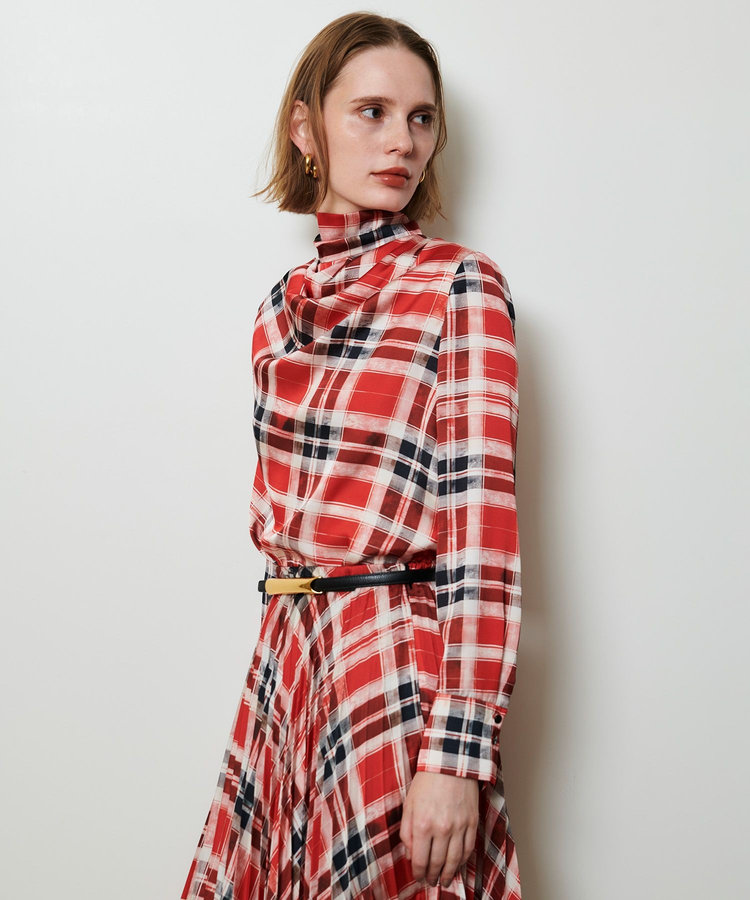 allureville LISAチェックプリントブラウス レッド (43)