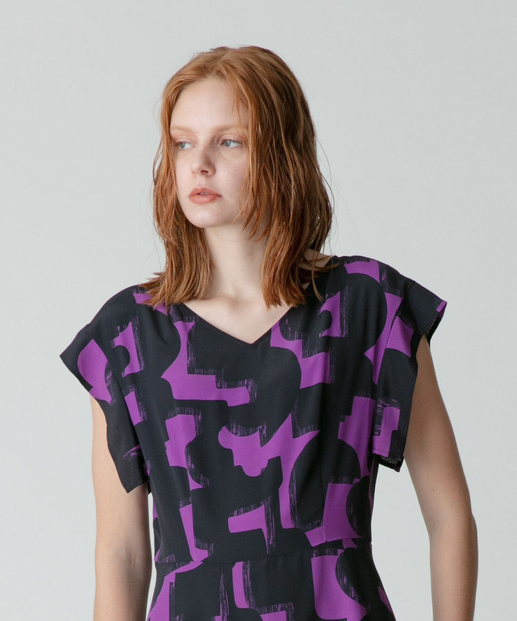 allureville モダンジオメトリックプリントワンピース パープル (51)