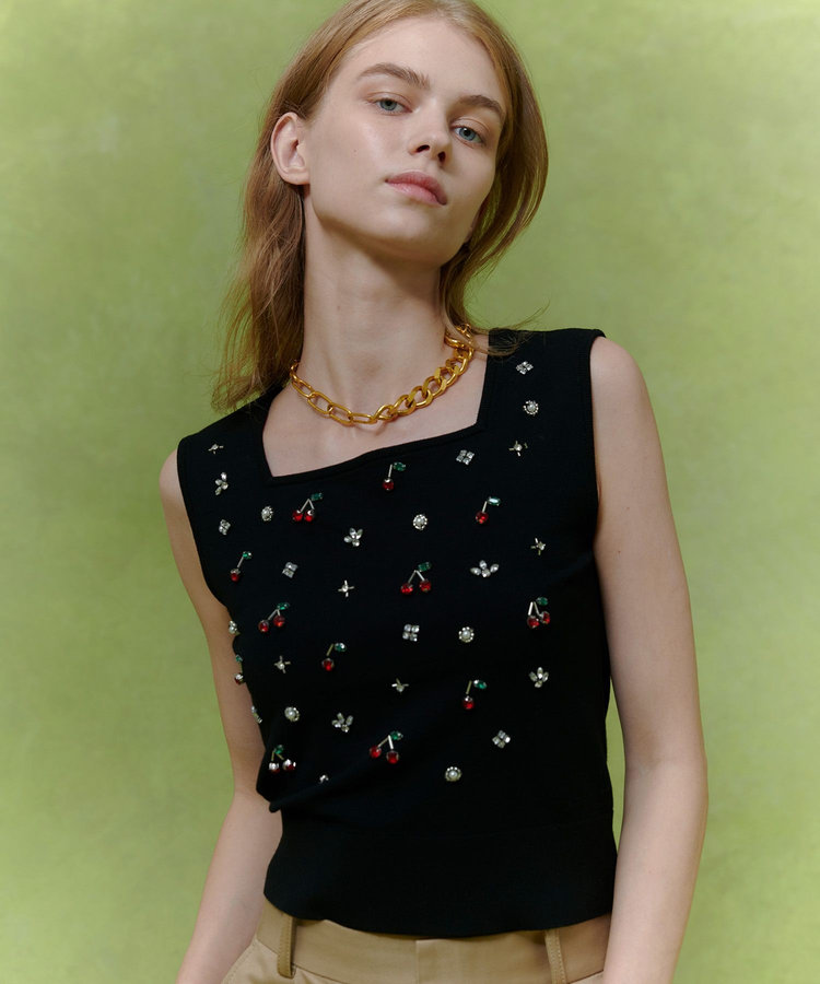 LOULOU WILLOUGHBY 【LOULOU WILLOUGHBY】CHERRYビジュータンク ブラック (95)