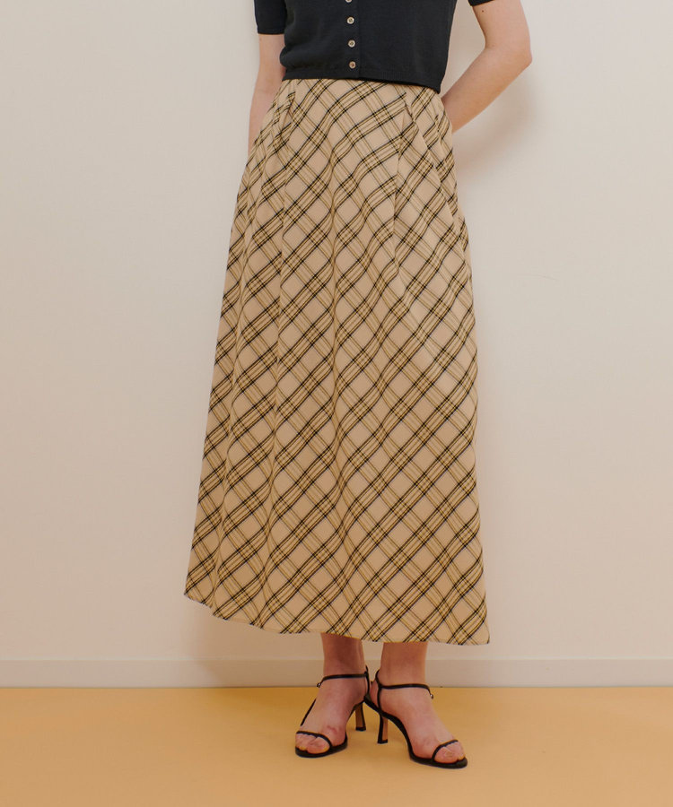 allureville チェックナロースカート ベージュ (11)