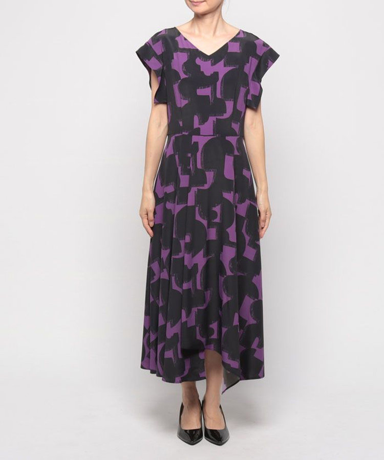 allureville モダンジオメトリックプリントワンピース パープル (51)