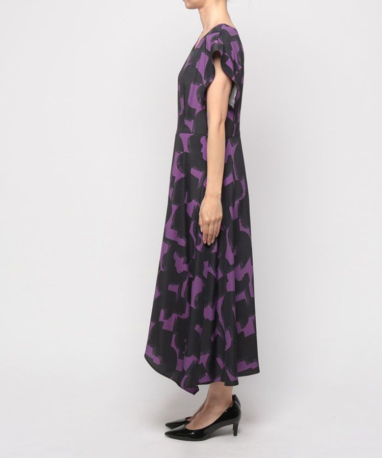 allureville モダンジオメトリックプリントワンピース パープル (51)
