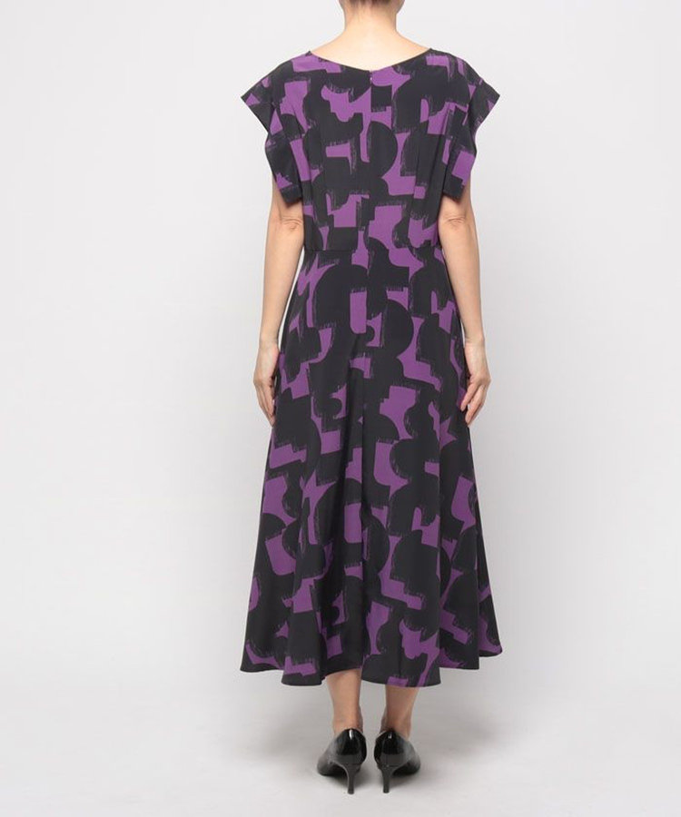 allureville モダンジオメトリックプリントワンピース パープル (51)