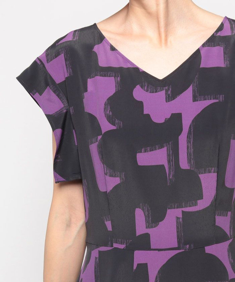 allureville モダンジオメトリックプリントワンピース パープル (51)