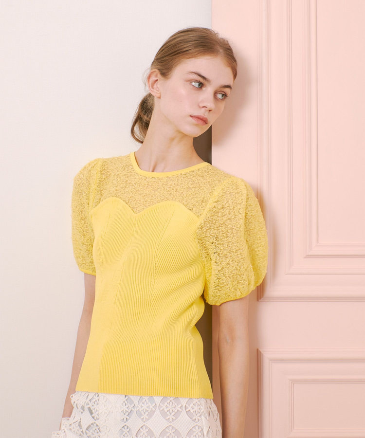 LOULOU WILLOUGHBY 【LOULOU WILLOUGHBY】レーシーニットビスチェプルオーバー イエロー (21)