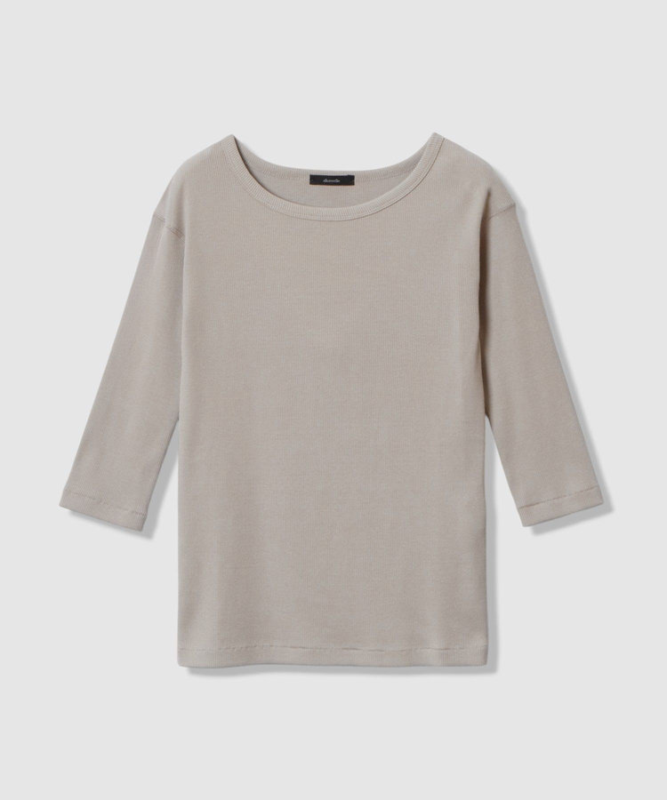 allureville テレコ3/4スリーブボートネックプルオーバー グレージュ (15)