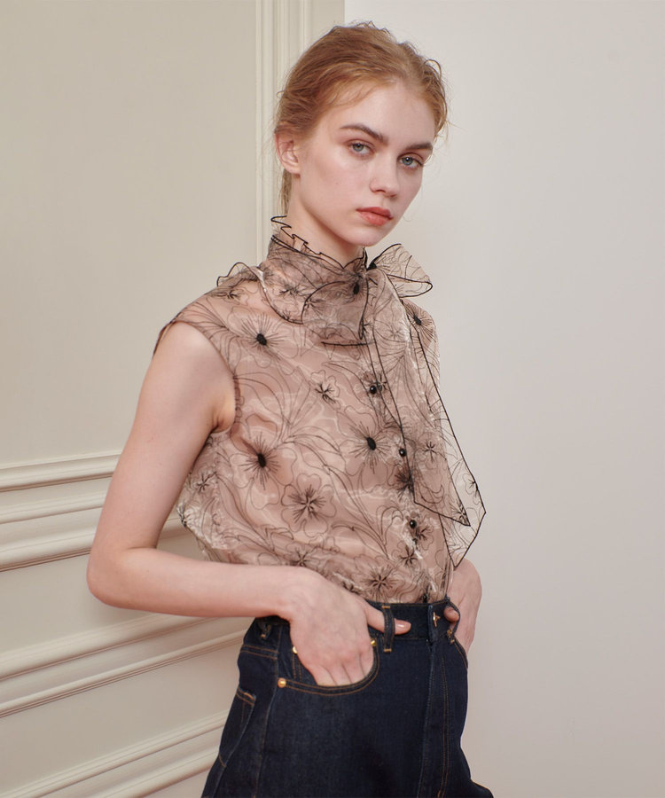 LOULOU WILLOUGHBY 【LOULOU WILLOUGHBY】オーガンジーフラワー刺繍ブラウス ベージュ (11)