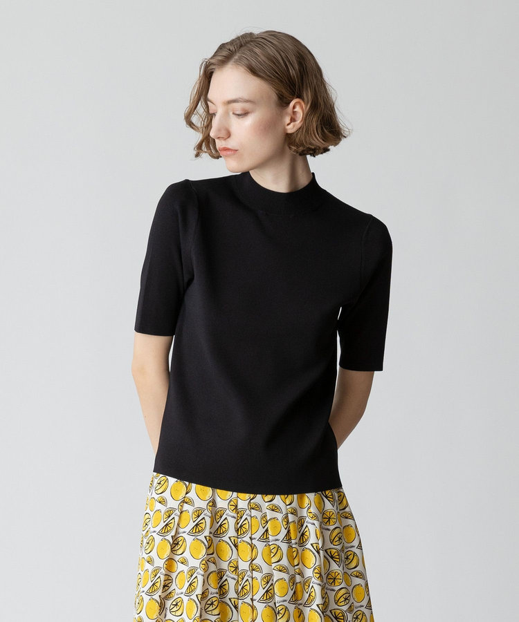 allureville ◇総針モックネック5分袖プルオーバー ブラック (95)