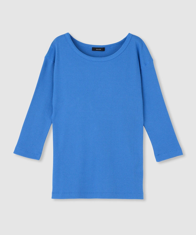 allureville テレコ3/4スリーブボートネックプルオーバー ブルー (61)