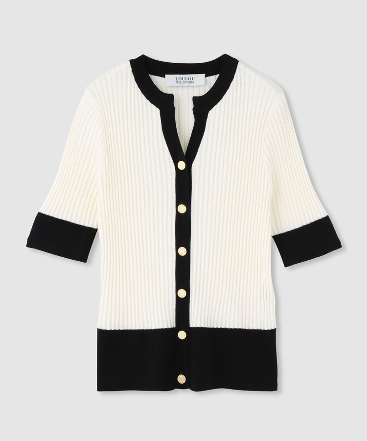 タイムセール 半額 ◇ WILLOUGHBY】バイカラーキーネック5分袖 【LOULOU トップス