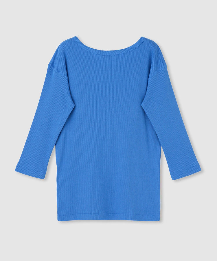 allureville テレコ3/4スリーブボートネックプルオーバー ブルー (61)