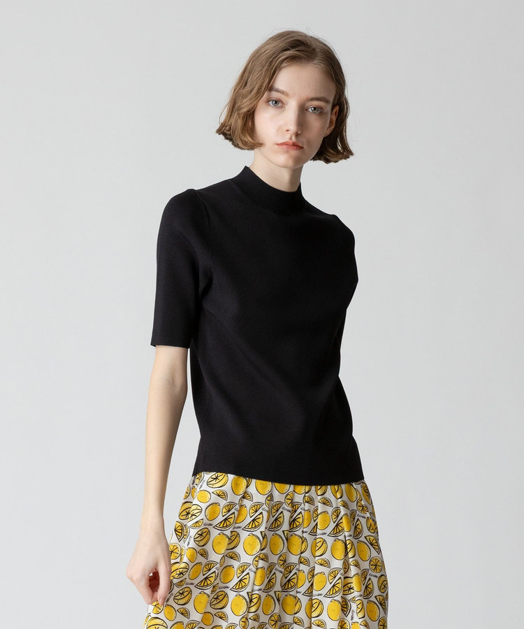 allureville ◇総針モックネック5分袖プルオーバー ブラック (95)