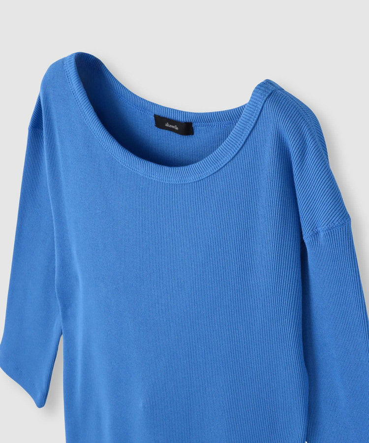 allureville テレコ3/4スリーブボートネックプルオーバー ブルー (61)