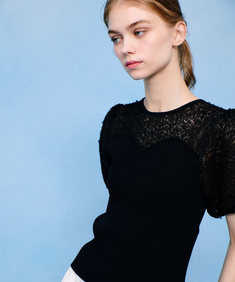 LOULOU WILLOUGHBY 【LOULOU WILLOUGHBY】レーシーニットビスチェプルオーバー ブラック (95)