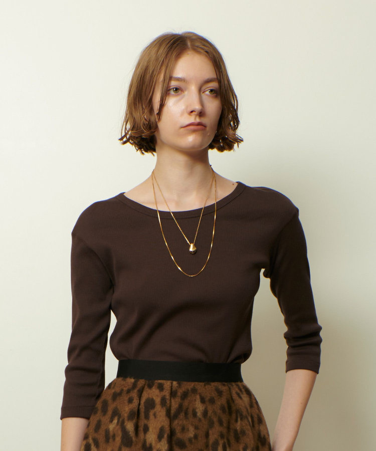 allureville テレコ3/4スリーブボートネックプルオーバー ダークブラウン (82)