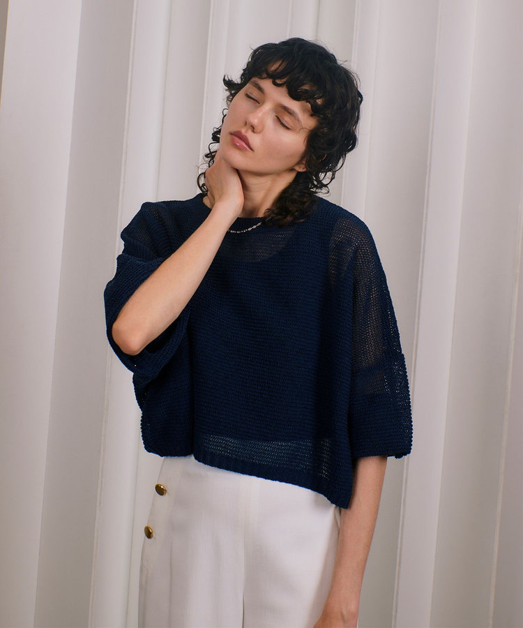 allureville ドロップ天竺クロップドプルオーバー ネイビー (65)