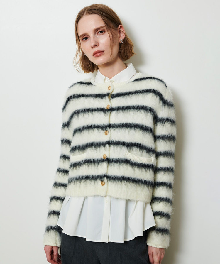 allureville シャギーニットカーディガン ブラック系 (98)