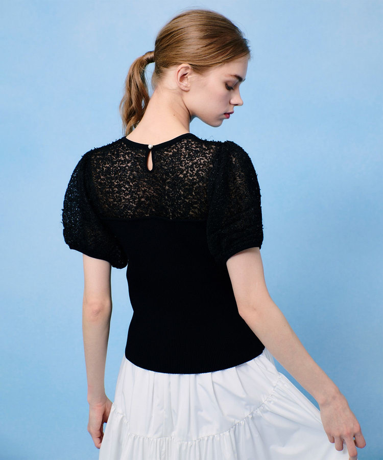 LOULOU WILLOUGHBY 【LOULOU WILLOUGHBY】レーシーニットビスチェプルオーバー ブラック (95)