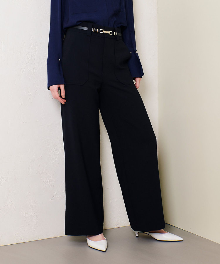allureville アセテートサテンタックパンツ ブラック (95)