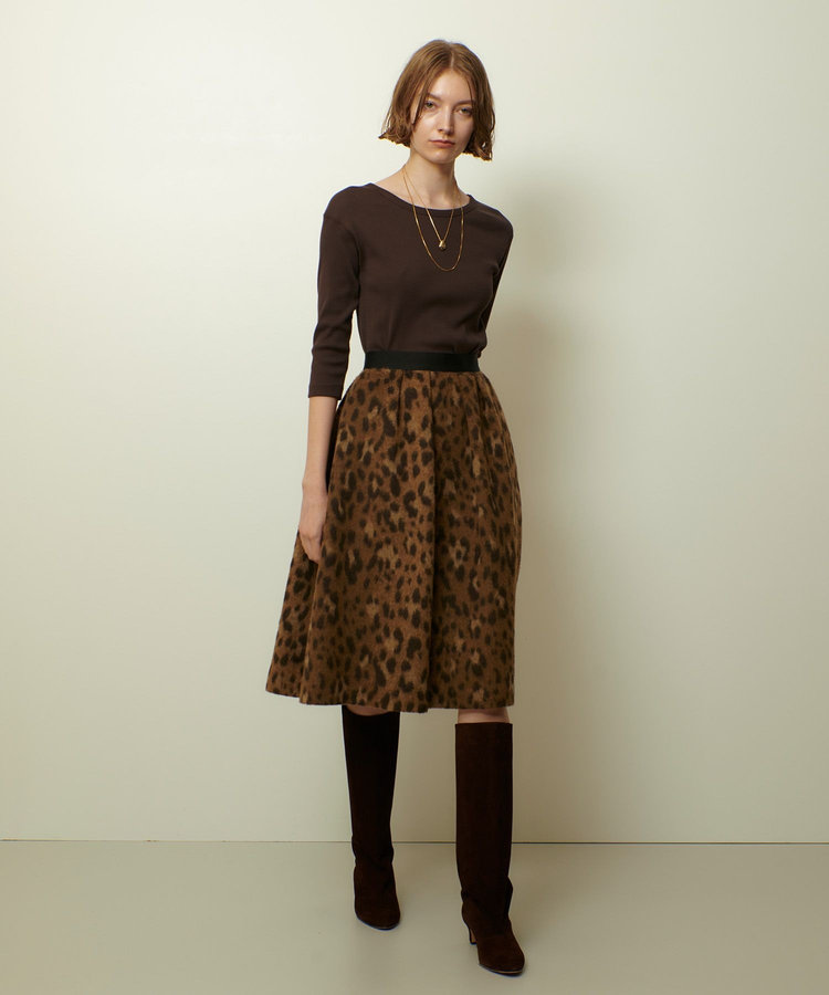 allureville テレコ3/4スリーブボートネックプルオーバー ダークブラウン (82)