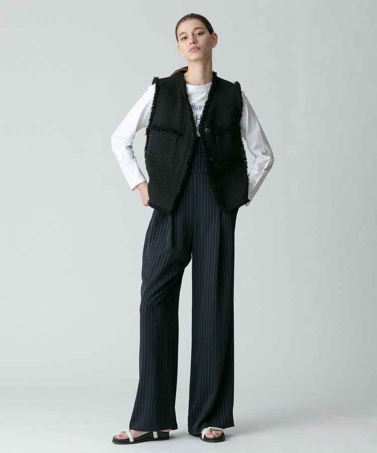 allureville ラスティックツイードフリンジジレ ブラック (95)