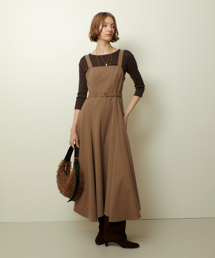 allureville テレコ3/4スリーブボートネックプルオーバー ダークブラウン (82)