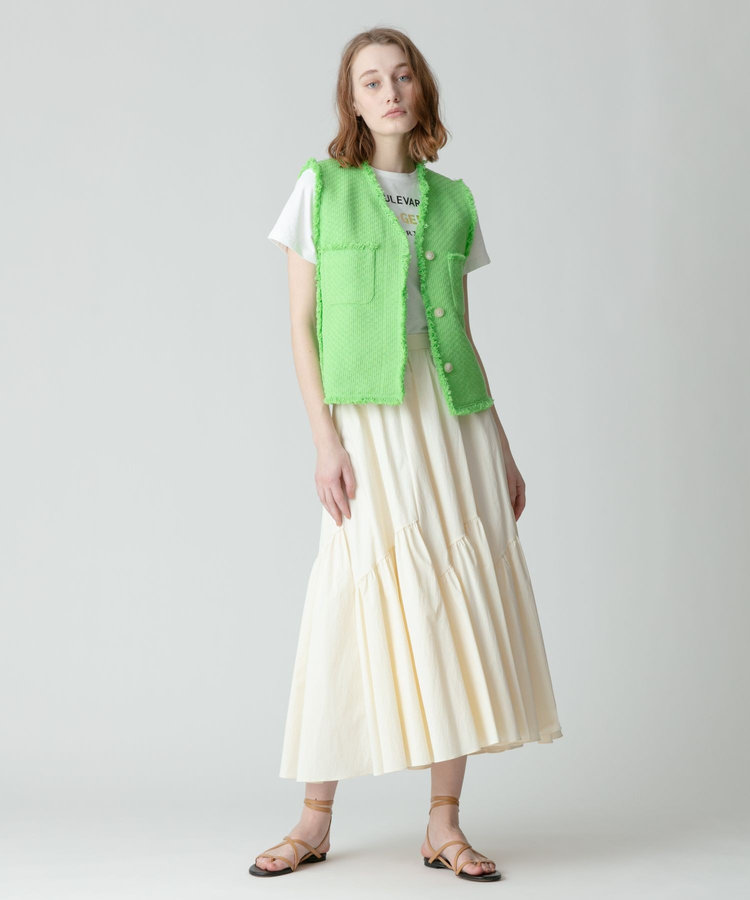 allureville ラスティックツイードフリンジジレ グリーン (71)