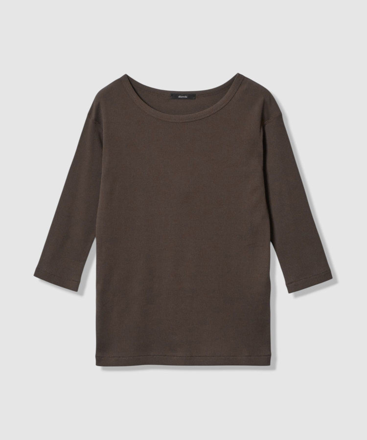 allureville テレコ3/4スリーブボートネックプルオーバー ダークブラウン (82)